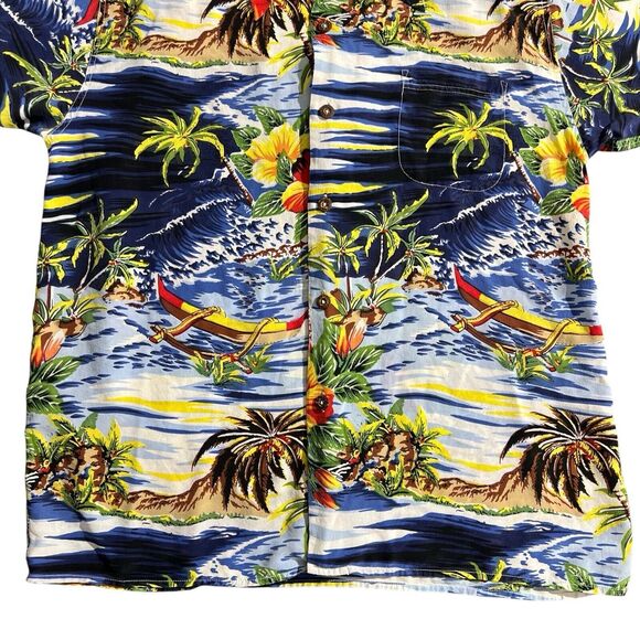 Avanti Button 100% Silk Aloha Hawaii Islands Landscape Shirt Floral Print Sz L - Picture 3 of 16
